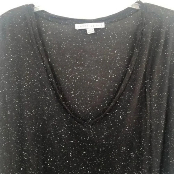 Black Top Tunic Speckled Pattern 3/4 Sleeve V Neck Womens - Picture 2 of 8